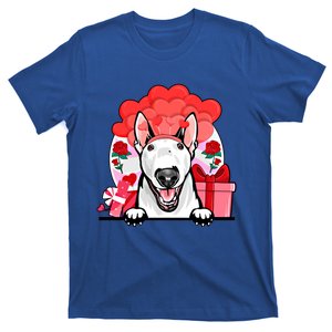 White Bull Terrier Valentines Day Dog Hearts Flowers Gift T-Shirt