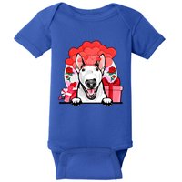 White Bull Terrier Valentines Day Dog Hearts Flowers Gift Baby Bodysuit