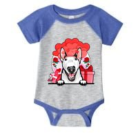 White Bull Terrier Valentines Day Dog Hearts Flowers Gift Infant Baby Jersey Bodysuit