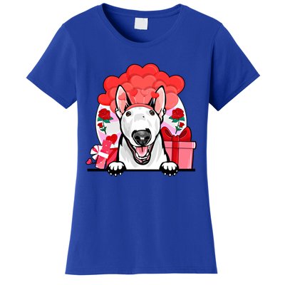 White Bull Terrier Valentines Day Dog Hearts Flowers Gift Women's T-Shirt