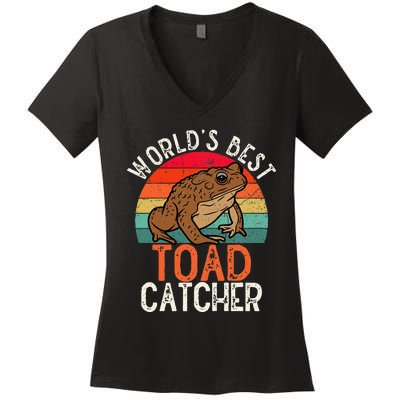 Worlds Best Toad Catcher Funny Amphibian Toad Women's V-Neck T-Shirt