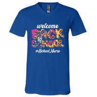 Welcome Back To School Nurse 1st Day Of School Nurse Leopard Funny Gift V-Neck T-Shirt