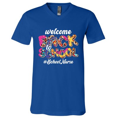 Welcome Back To School Nurse 1st Day Of School Nurse Leopard Funny Gift V-Neck T-Shirt