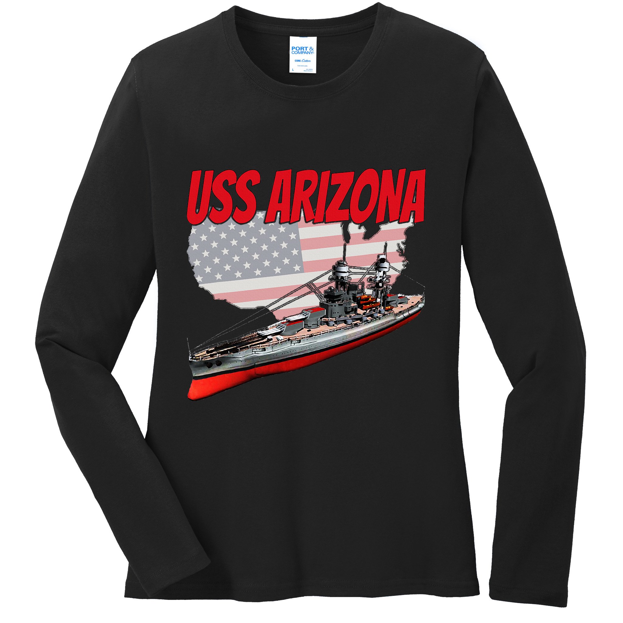 Ww2 Battleship Uss Arizona Bb 39 World War 2 Ship Model Ladies Long Sleeve Shirt