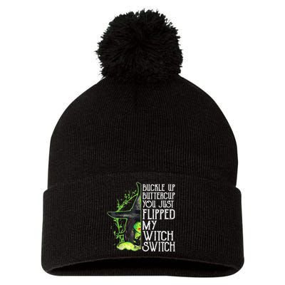 Witch Buckle Up Buttercup You Just Flipped My Witch Switch Pom Pom 12in Knit Beanie