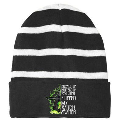 Witch Buckle Up Buttercup You Just Flipped My Witch Switch Striped Beanie with Solid Band