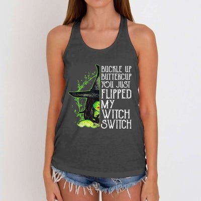 Witch Buckle Up Buttercup You Just Flipped My Witch Switch Women's Knotted Racerback Tank