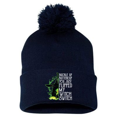 Witch Buckle Up Buttercup You Just Flipped My Witch Switch Pom Pom 12in Knit Beanie