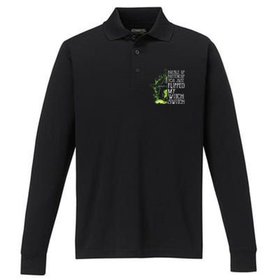 Witch Buckle Up Buttercup You Just Flipped My Witch Switch Performance Long Sleeve Polo