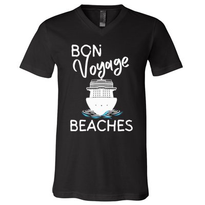 Wo's Bon Voyage Beaches Cruise Ship Graphic For Cruisers V-Neck T-Shirt