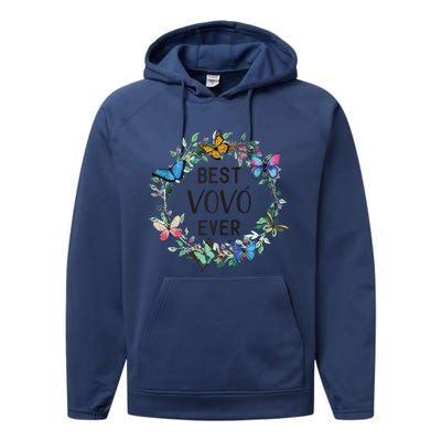 Wo Best Vovo Ever Butterfly Floral Personalized Name Performance Fleece Hoodie