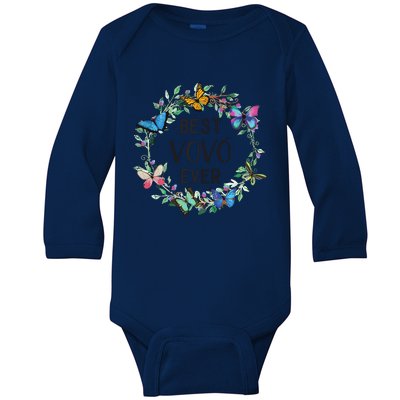 Wo Best Vovo Ever Butterfly Floral Personalized Name Baby Long Sleeve Bodysuit