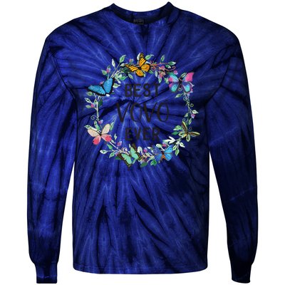 Wo Best Vovo Ever Butterfly Floral Personalized Name Tie-Dye Long Sleeve Shirt