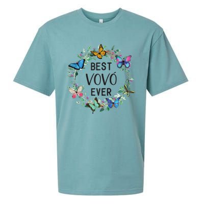 Wo Best Vovo Ever Butterfly Floral Personalized Name Sueded Cloud Jersey T-Shirt