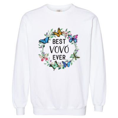 Wo Best Vovo Ever Butterfly Floral Personalized Name Garment-Dyed Sweatshirt