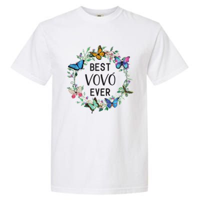 Wo Best Vovo Ever Butterfly Floral Personalized Name Garment-Dyed Heavyweight T-Shirt