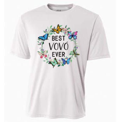 Wo Best Vovo Ever Butterfly Floral Personalized Name Cooling Performance Crew T-Shirt