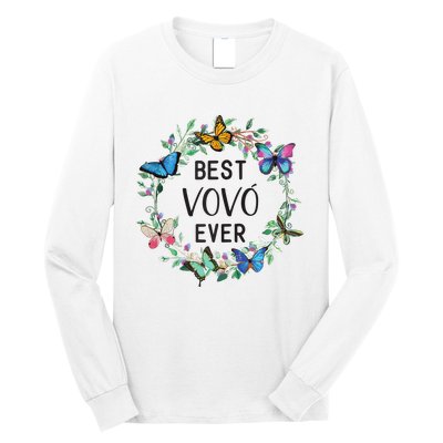 Wo Best Vovo Ever Butterfly Floral Personalized Name Long Sleeve Shirt