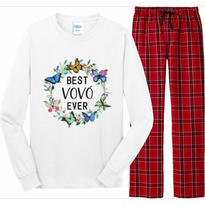 Wo Best Vovo Ever Butterfly Floral Personalized Name Long Sleeve Pajama Set