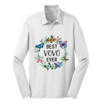 Wo Best Vovo Ever Butterfly Floral Personalized Name Silk Touch Performance Long Sleeve Polo