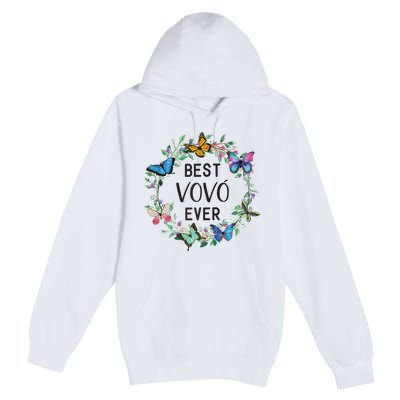 Wo Best Vovo Ever Butterfly Floral Personalized Name Premium Pullover Hoodie