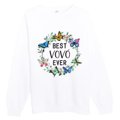 Wo Best Vovo Ever Butterfly Floral Personalized Name Premium Crewneck Sweatshirt