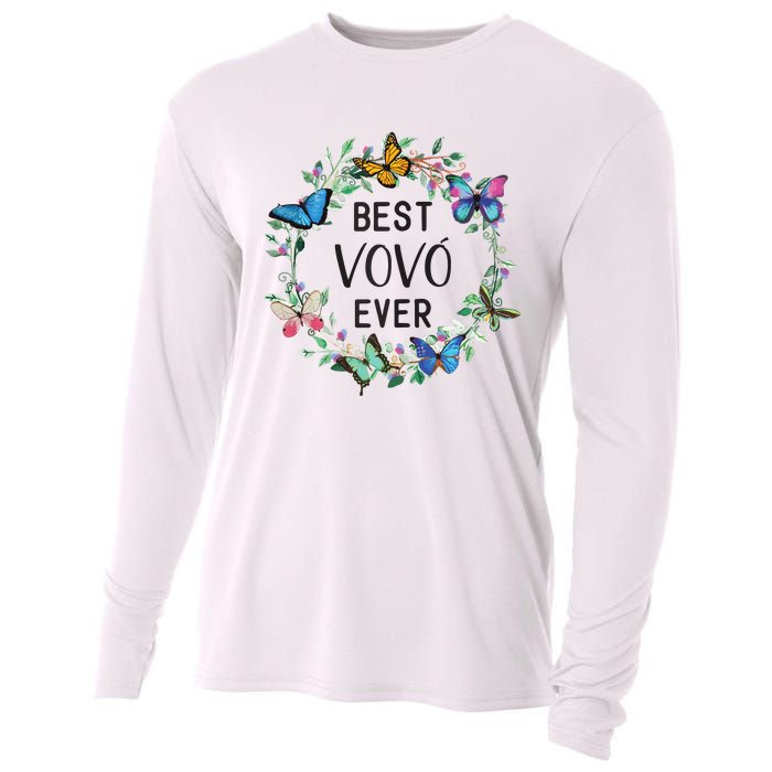 Wo Best Vovo Ever Butterfly Floral Personalized Name Cooling Performance Long Sleeve Crew