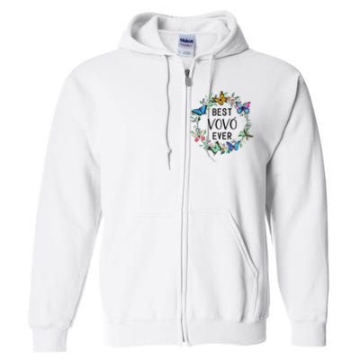 Wo Best Vovo Ever Butterfly Floral Personalized Name Full Zip Hoodie