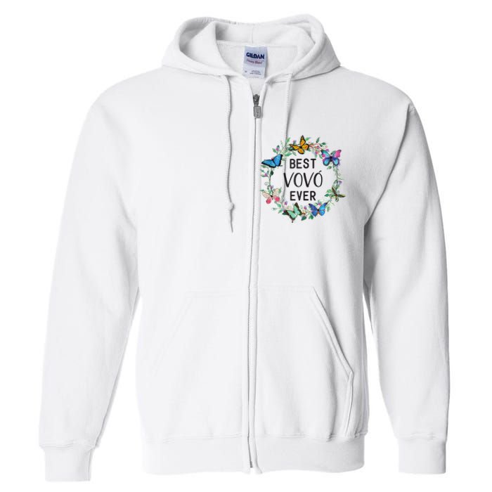 Wo Best Vovo Ever Butterfly Floral Personalized Name Full Zip Hoodie