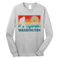 Washington Bigfoot Vintage Mountains Hiking Hunter Long Sleeve Shirt