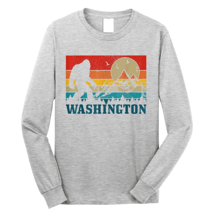 Washington Bigfoot Vintage Mountains Hiking Hunter Long Sleeve Shirt