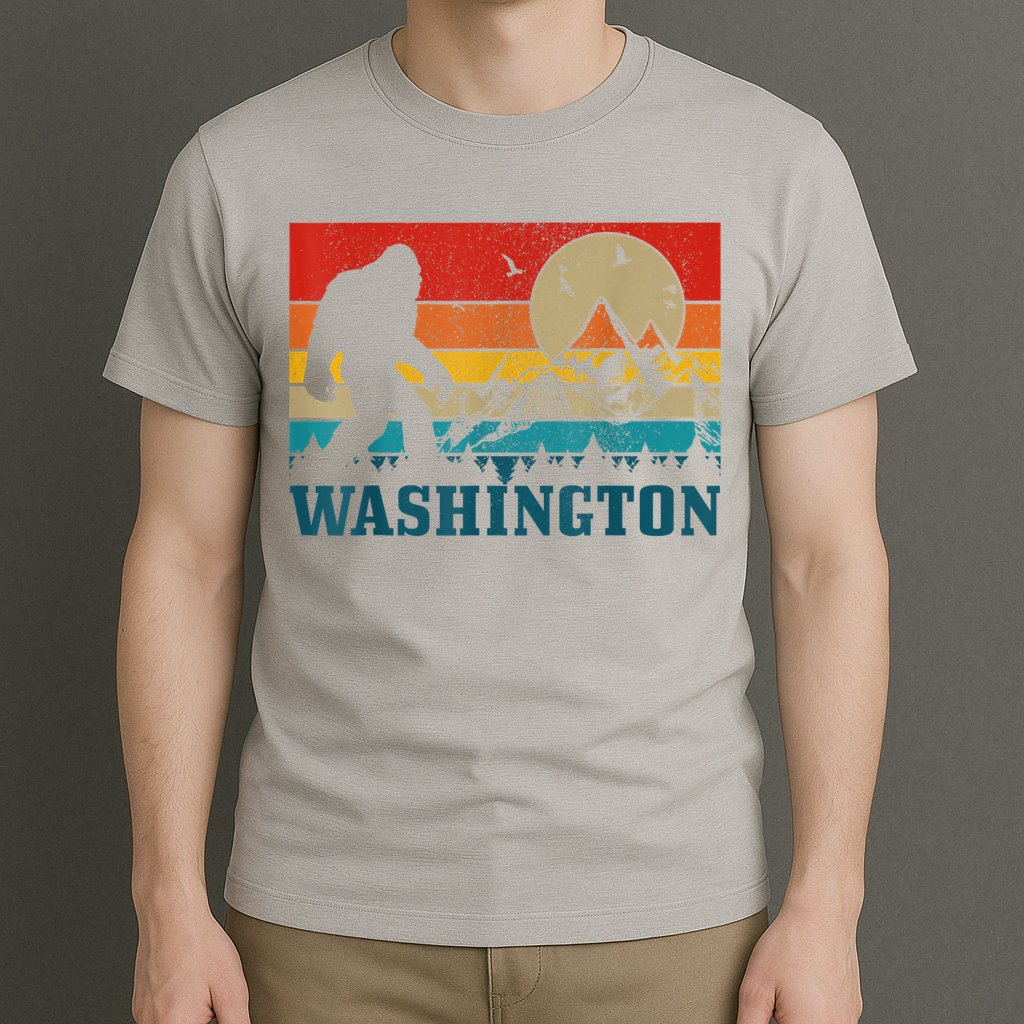 Washington Bigfoot Vintage Mountains Hiking Hunter T-Shirt