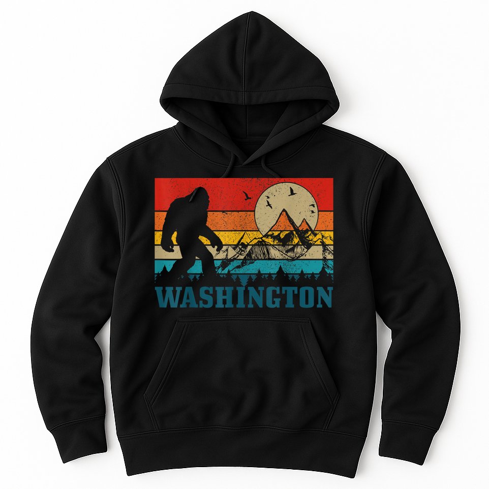 Washington Bigfoot Vintage Mountains Hiking Hunter Hoodie