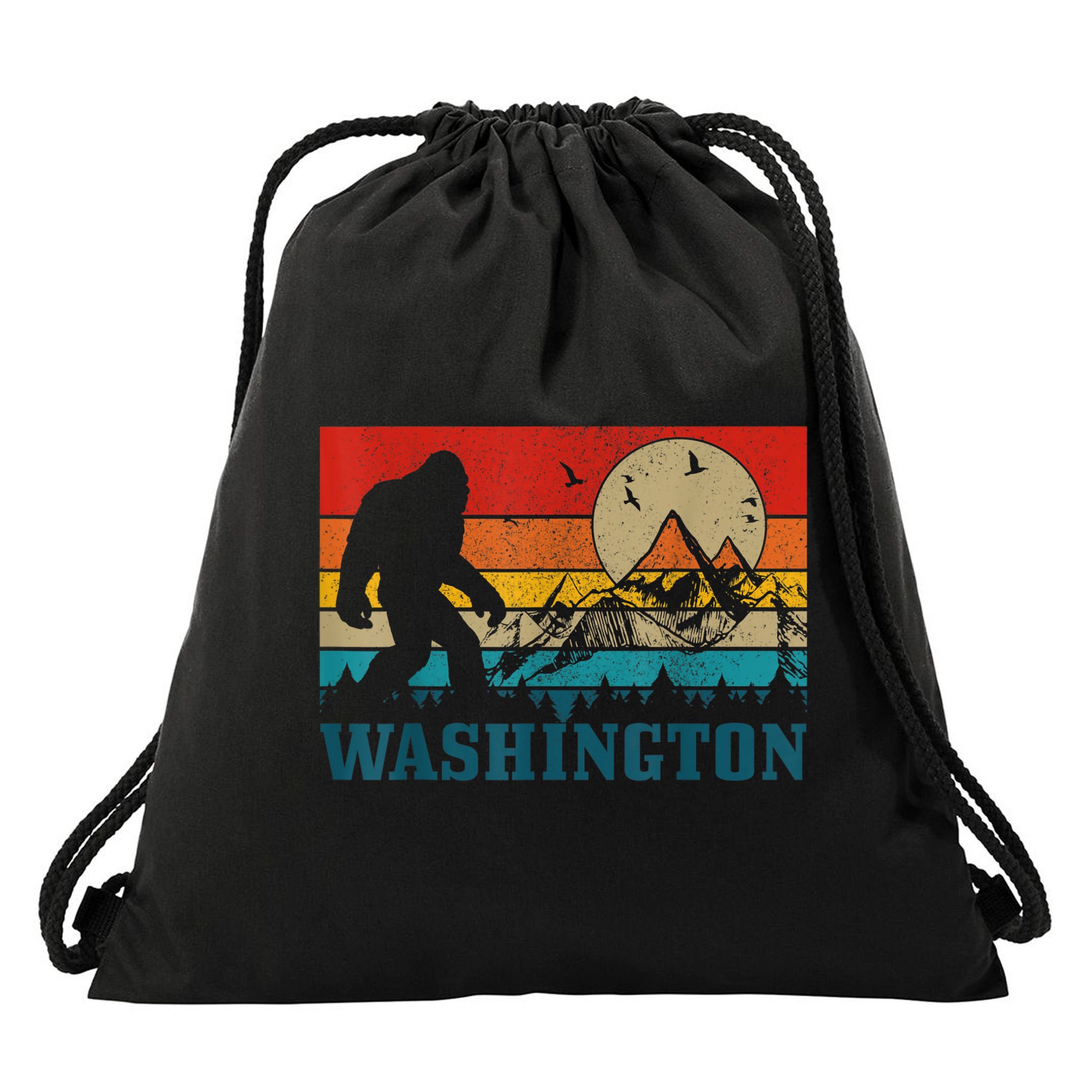 Washington Bigfoot Vintage Mountains Hiking Hunter Drawstring Bag