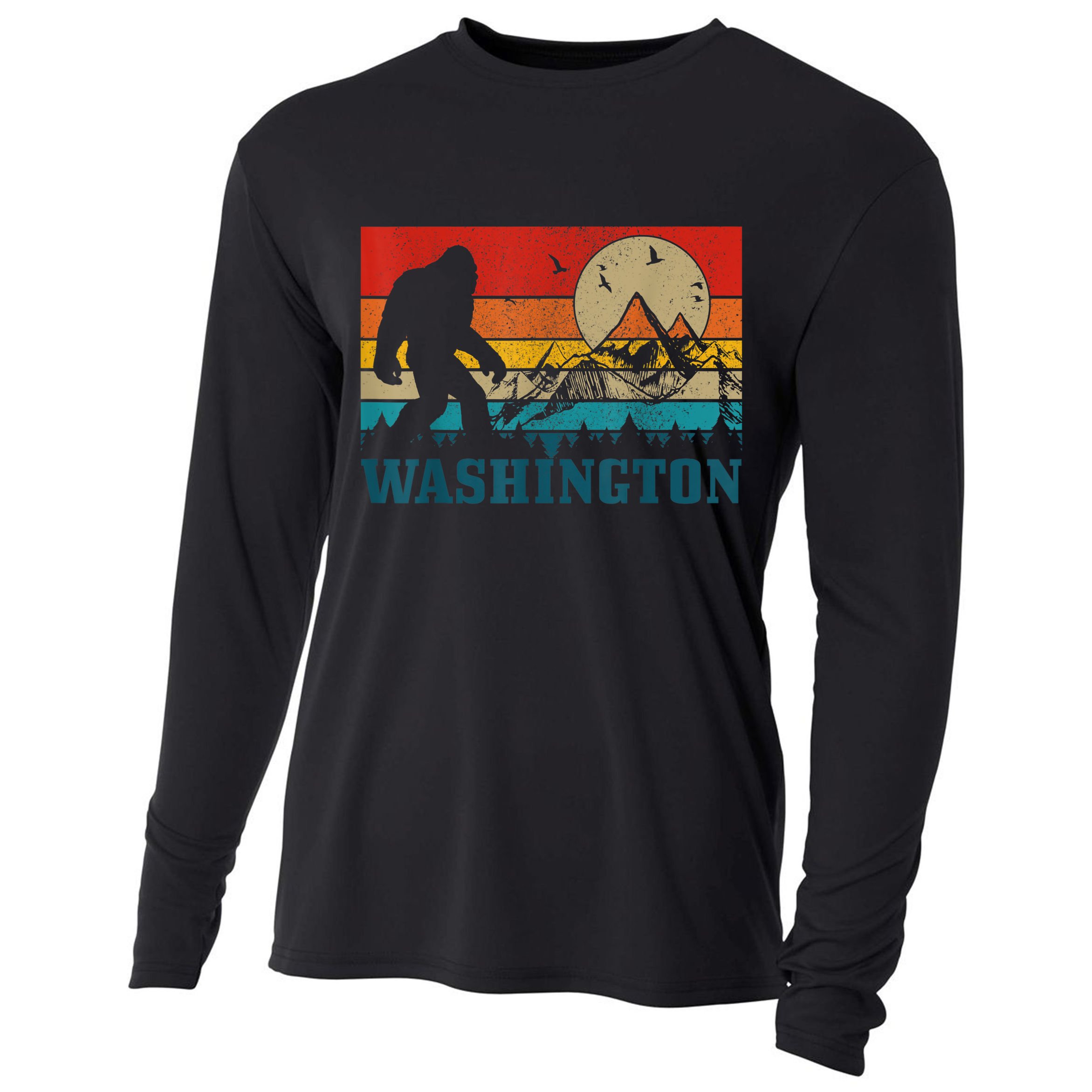 Washington Bigfoot Vintage Mountains Hiking Hunter Cooling Performance Long Sleeve Crew