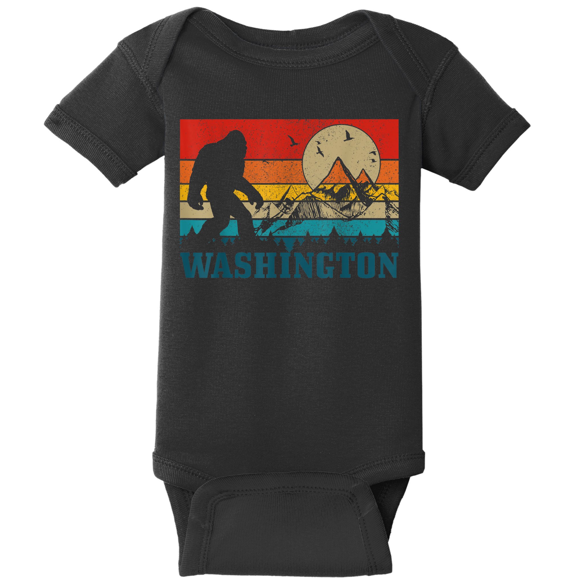 Washington Bigfoot Vintage Mountains Hiking Hunter Baby Bodysuit