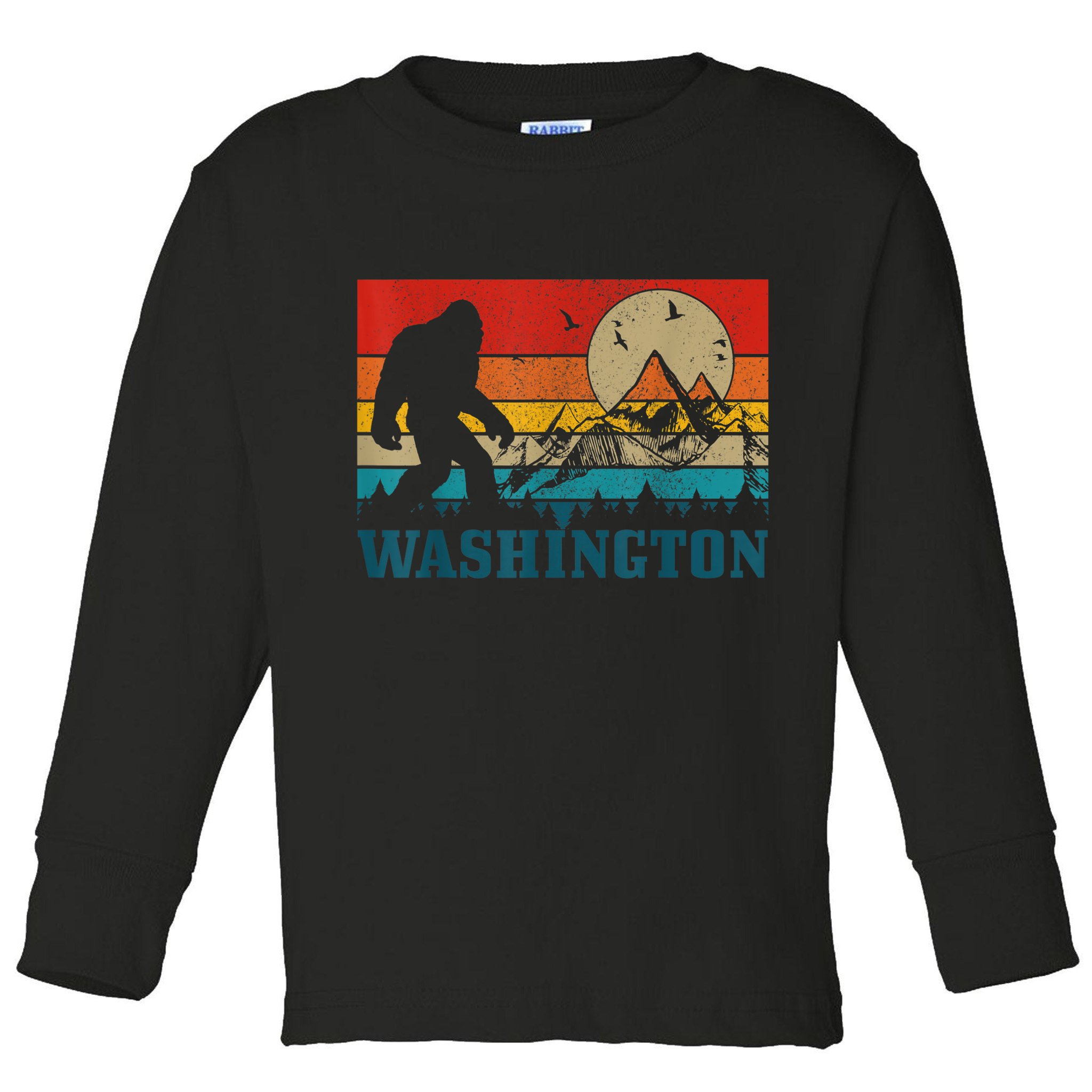 Washington Bigfoot Vintage Mountains Hiking Hunter Toddler Long Sleeve Shirt