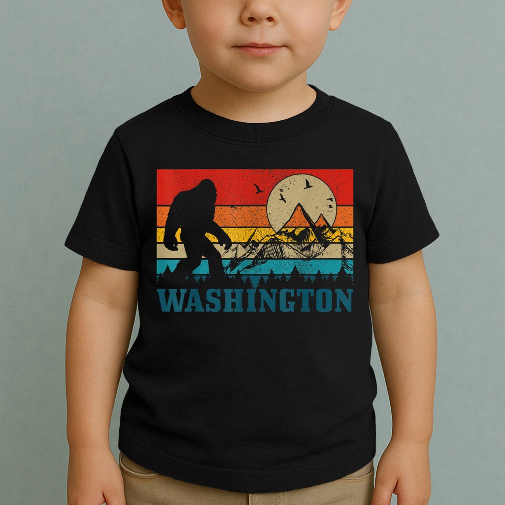 Washington Bigfoot Vintage Mountains Hiking Hunter Toddler T-Shirt