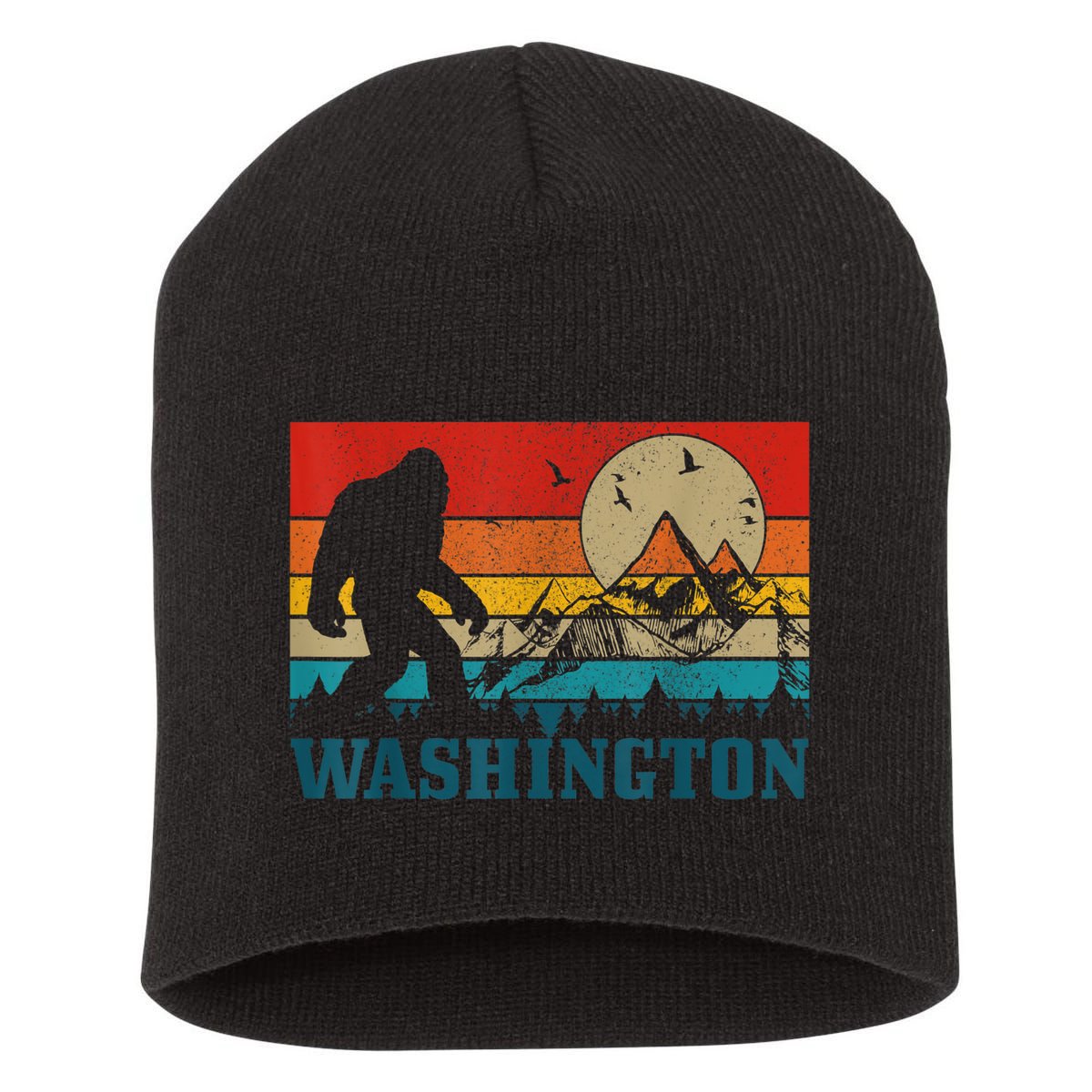 Washington Bigfoot Vintage Mountains Hiking Hunter Short Acrylic Beanie