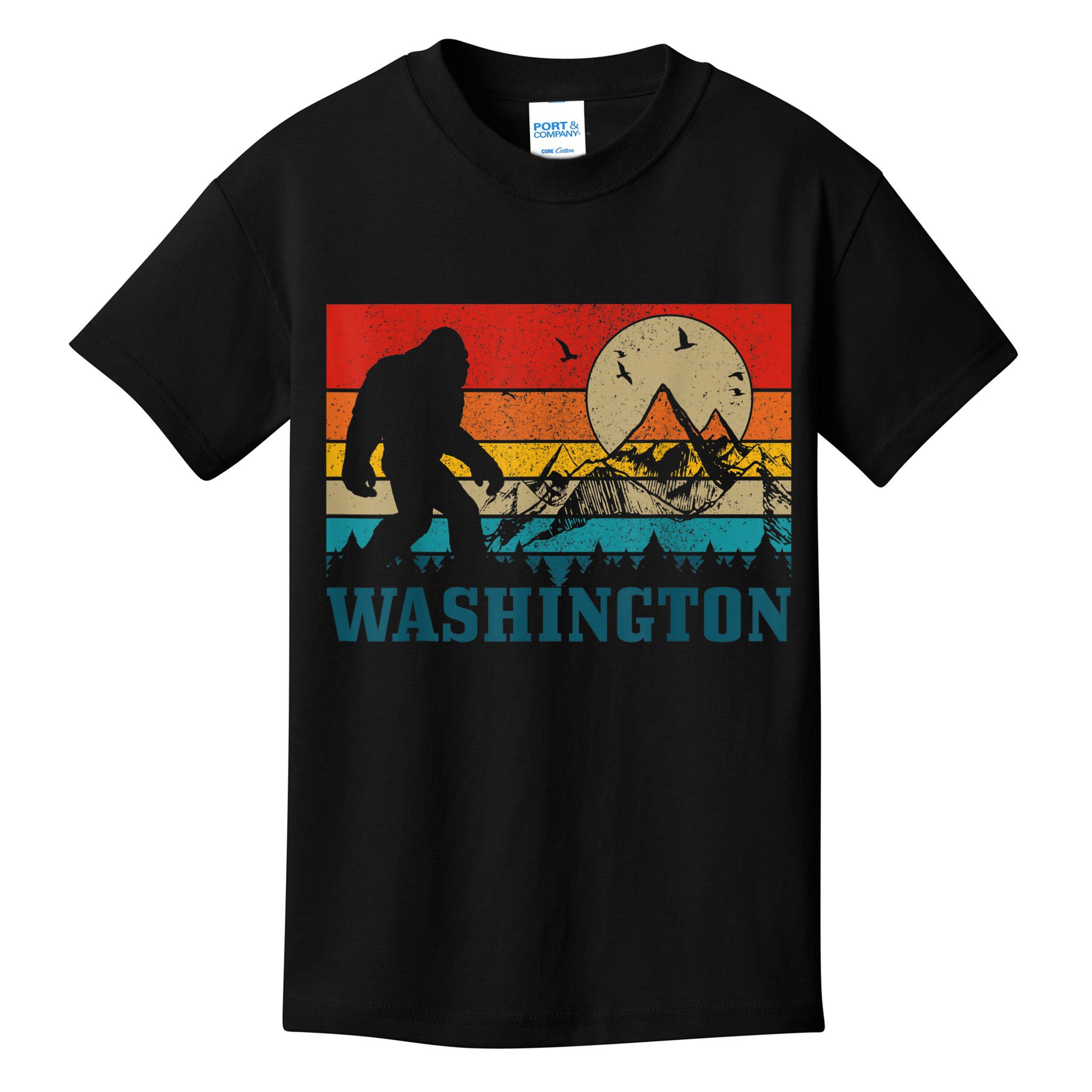 Washington Bigfoot Vintage Mountains Hiking Hunter Kids T-Shirt