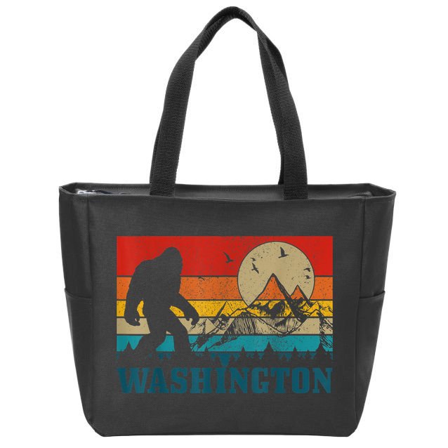 Washington Bigfoot Vintage Mountains Hiking Hunter Zip Tote Bag