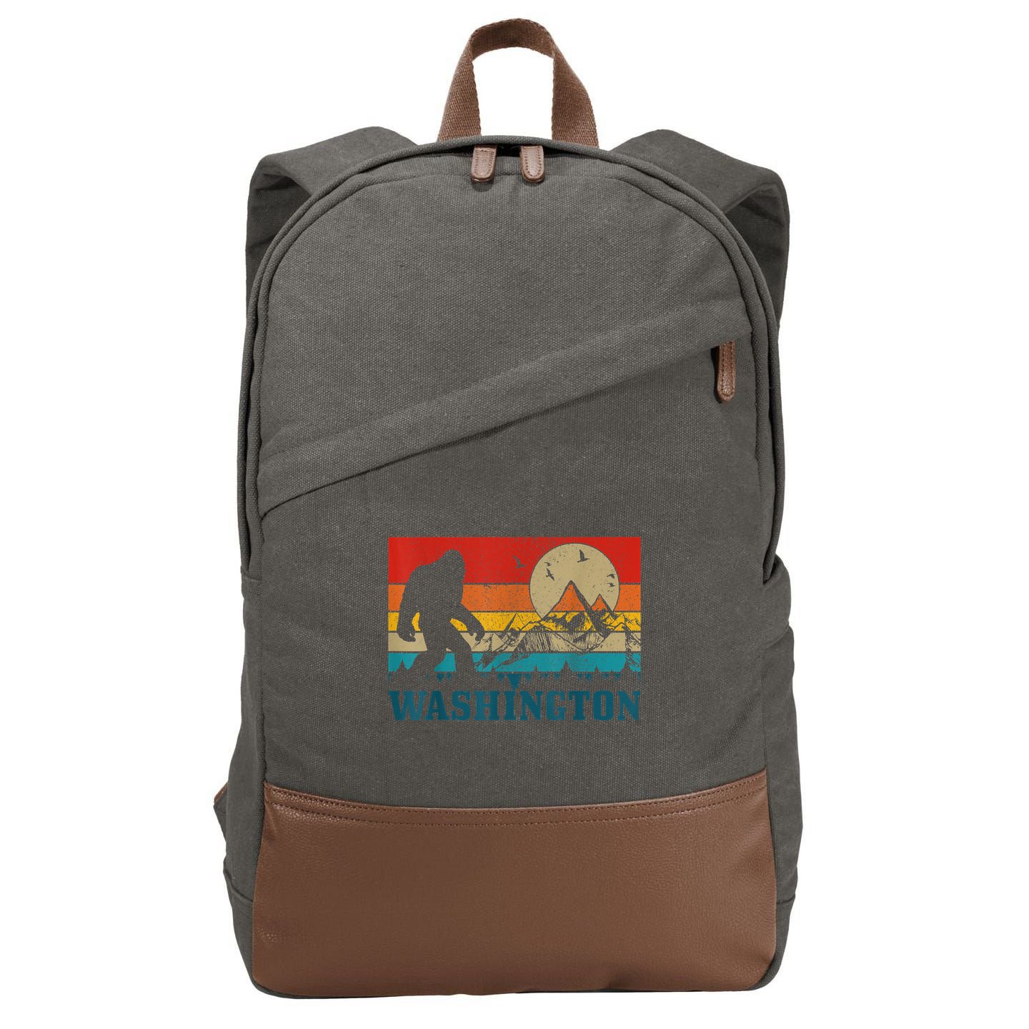 Washington Bigfoot Vintage Mountains Hiking Hunter Cotton Canvas Backpack