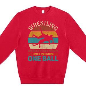 Wrestling Boy Wrestle Retro Wrestler Funny Wrestling Premium Crewneck Sweatshirt