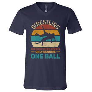 Wrestling Boy Wrestle Retro Wrestler Funny Wrestling V-Neck T-Shirt