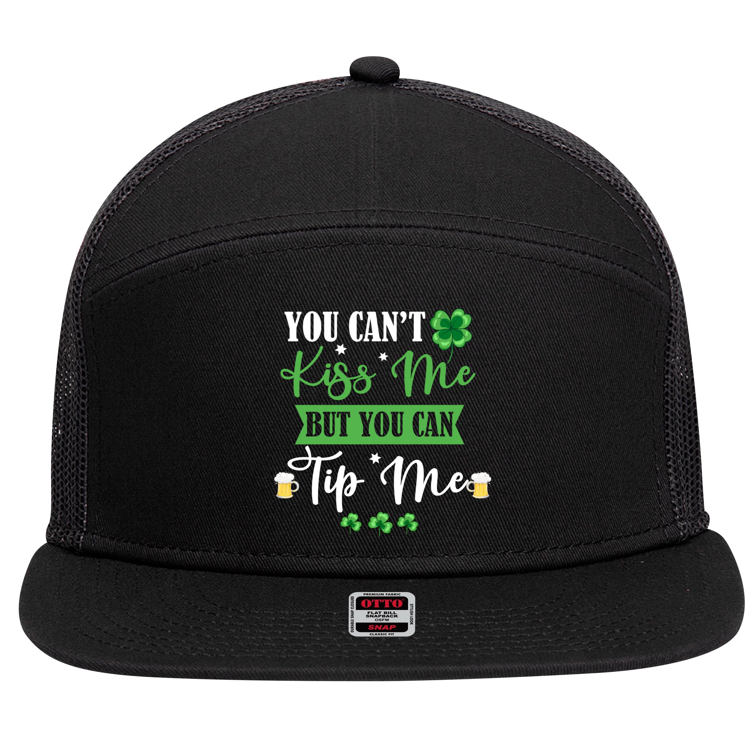 Waitress Bartender Waiter St Patrick's Day Lucky Shamrock Funny Gift 7 Panel Mesh Trucker Snapback Hat