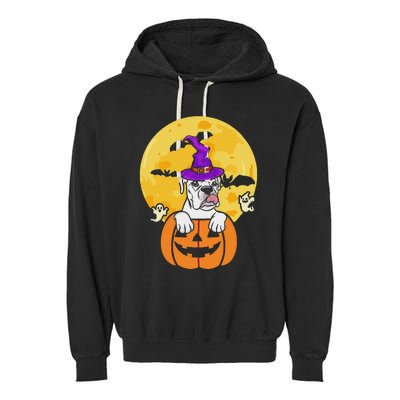 White Boxer Witch Dog Lover Halloween Costume Garment-Dyed Fleece Hoodie