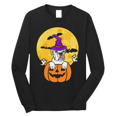 White Boxer Witch Dog Lover Halloween Costume Long Sleeve Shirt