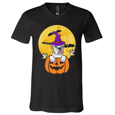 White Boxer Witch Dog Lover Halloween Costume V-Neck T-Shirt