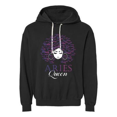 Womens Black Womens Afro Hair Aries Queen Birthday Gift Garment-Dyed Fleece Hoodie