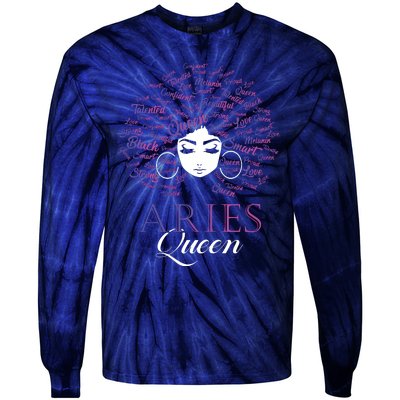 Womens Black Womens Afro Hair Aries Queen Birthday Gift Tie-Dye Long Sleeve Shirt